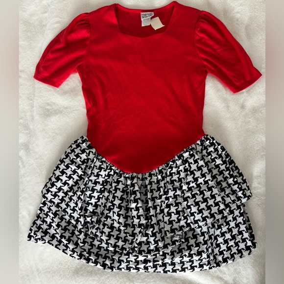 NWT Le Maj Red with Houndstooth Girls Dress, Size 14 - Picture 2 of 9